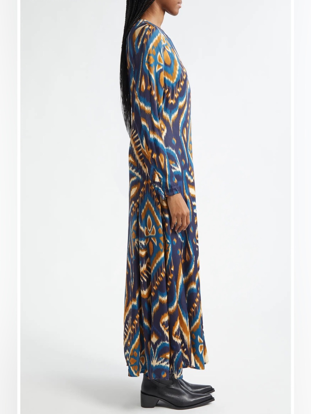 FARM Rio Pineapple Ikat Blue Maxi Dress NWT Long Sleeve Viscose - Picture 4 of 9